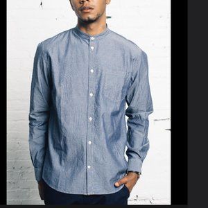 Norse Projects Hans Collarless Chambray Shirt - Light Indigo